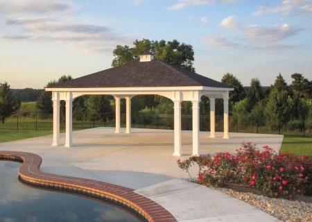 20x24 Manor Pavilion 8 Square Vinyl Columns Rectangle Cupola Cobalt Black Shingles.