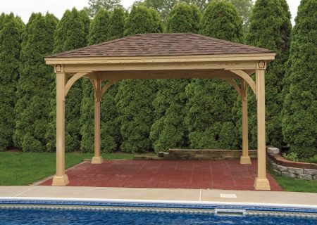 Keystone wood pavilion at poolside.