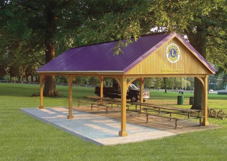 Custom wood pavilion sponsored by Lions Club.