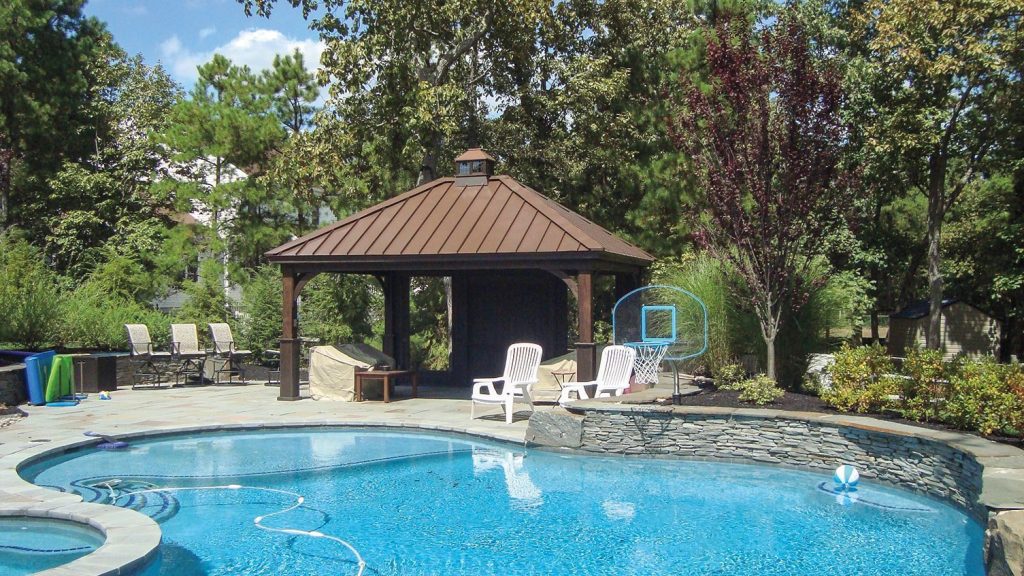 Keystone pavilion on pool deck.