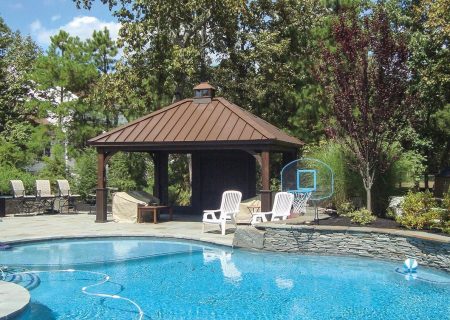 Keystone pavilion on pool deck.