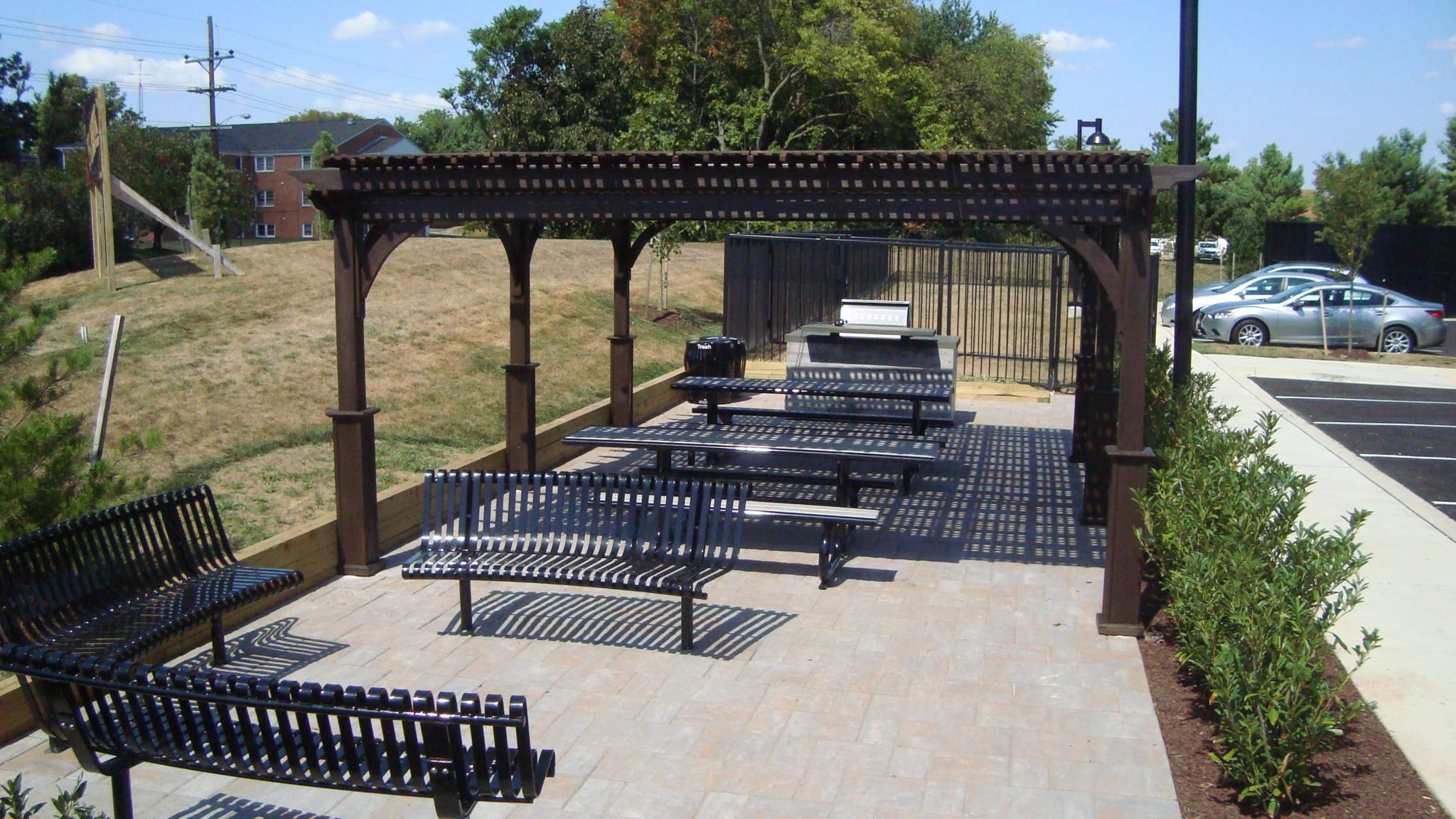 Elegant Wood Pergola in cinder stain.