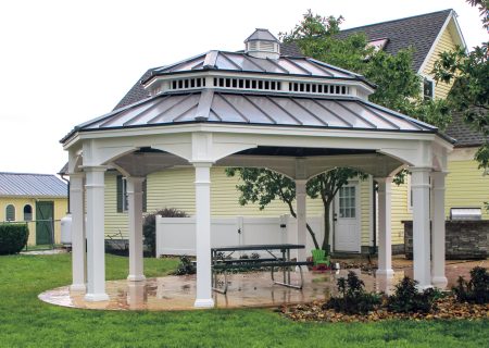 16x22 Oval Manor Pavilion Victorian Roof Musket Gray Standing Seam Metal.