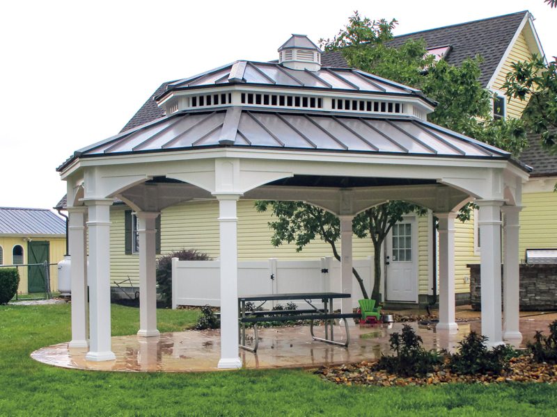 16x22 Oval Manor Pavilion Victorian Roof Musket Gray Standing Seam Metal.