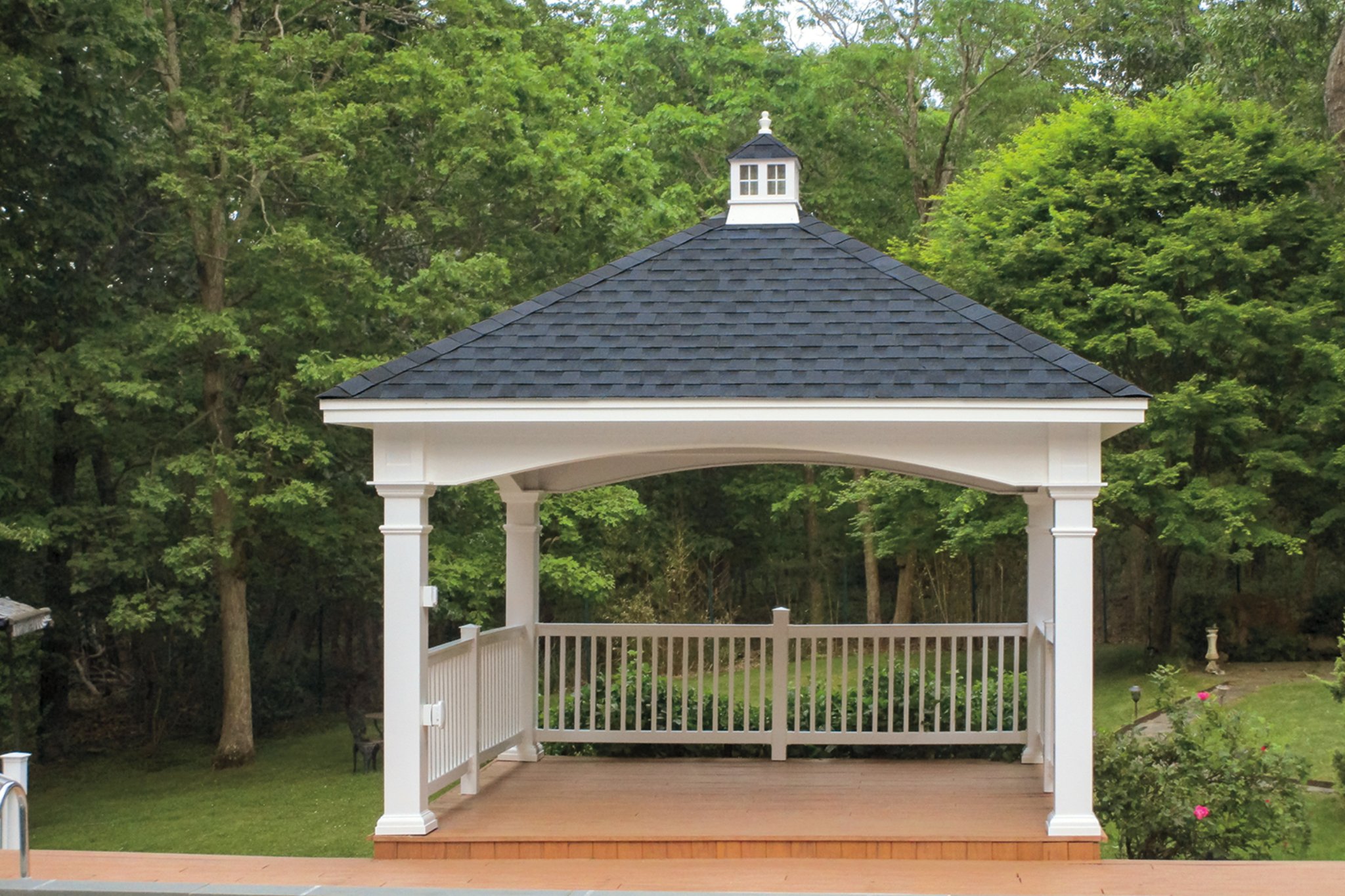 12x14 Hampton Pavilion 8 Square Vinyl Columns Cupola with Glass Cobalt black Shingles.